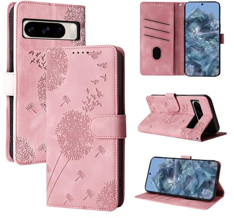 Rostsant Custodia per Cellulare per Google Pixel 8 Pro Dente di Leone in Pelle PU Google Pixel 8 Pro Custodia Flip Portafoglio Custodia Magnetica per Cellulare per Google Pixel 8 Pro Oro rosa