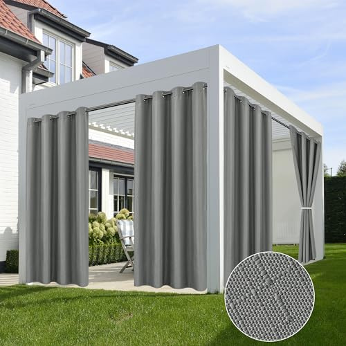 HolidayIdeas 4 Panels Outdoor Curtains for Patio Waterproof Linen Curtains 95 Inch Length-Outside Curtains Heavy Duty, Privacy, Weighted for Pergola, Porch, Gazebo-54 Wide x 95 Long Light Grey