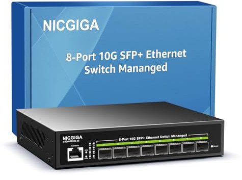NICGIGA Switch Ethernet Gestito 10G a 8 Porte SFP+, Switch di Rete Smart L3 10Gbps, Aggregazione di Link, VLAN, QoS, ACL, Facile per Router/AP/NAS/PC/NIC 10G