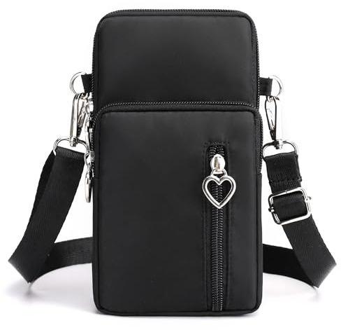 Narunii Petit Sac Téléphone Portable Femme,Sac de téléphone Portable,Bandoulière Portefeuille Poche,Crossbody Pochette Sacoche Running (Noir-S2)
