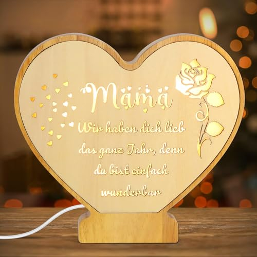 Giftota Geschenke für Mama - LED Herz Nachtlicht aus Holz mit Schönen Sprüchen, Geburtstagsgeschenk, Thanksgiving, Weihnachten Geschenk