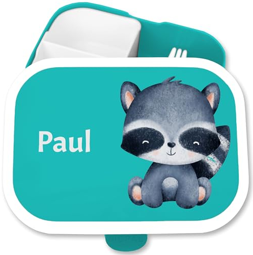 Brotdose Kinder Campus für Mepal - Brotbox süßer Waschbär Lunchbox niedliches Waschbärmotiv I - 750 ml - Türkis - waschbären