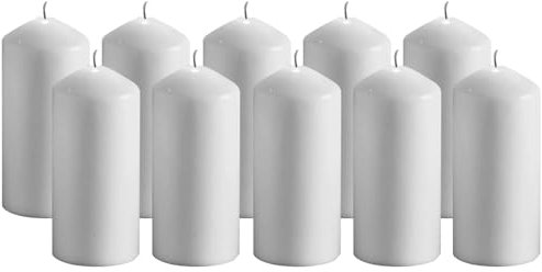 Concept4u 10 x Cream Pillar Candles 40 x 90mm Upto 9 Hour Burn Time Long Lasting Unscented Pure Paraffin Wax Candles Ideal for Candlelight Dinner Parties Home Decor