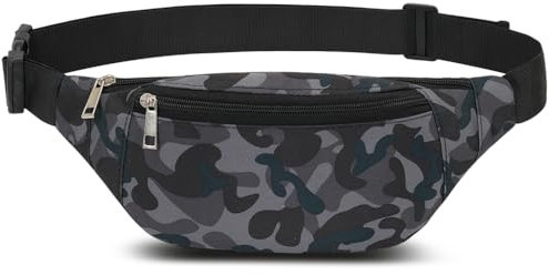 Bauchtasche Gürteltasche Hüfttasche für Herren Damen Wasserdicht Stylisch Nylon Unisex Bum Waist Fanny Pack für Outdoor Sport Reise Wandern Hundetraining (Tarnung Schwarz)