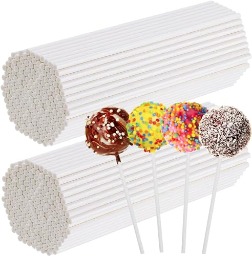 15,2 cm Cake-Pop-Sticks aus Papierkuchenstab, Weiße stäbchen, 200 Stück | Cake-Pop-Sticks, Lutscherstäbchen Wiederverwendbar, Papierkuchenstab, Für Süßigkeitenherstellung und Partygeschenke