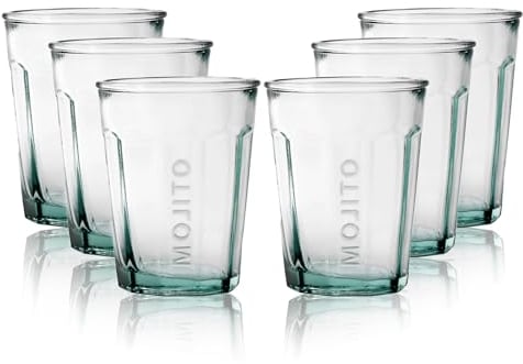 Viste-lo Verres Tiki pour cocktail. 6x verres tiki pour cocktails, sangria ou boissons froides. Design tiki. Verre recyclé. 500 ml. Gobelet long Tiki. Verres Bacardi, gobelets enfants. (MOJITO 400ML)