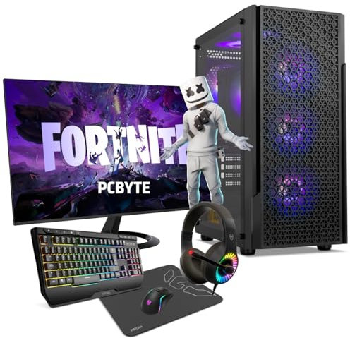 PCBYTE Fractal Pack Gaming | PC Gaming completo | Intel Core i5 11400F | Nvidia GTX 1650 | 32 GB | 1 TB SSD + WiFi + Windows 11 + Display 24 LED IPS FullHD + Combo Gaming | Computer desktop