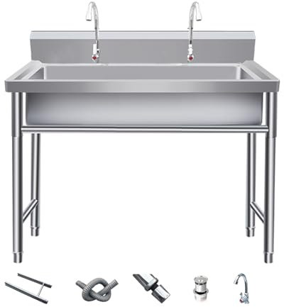 Fregadero Comercial De Acero Inoxidable Fregaderos Industriales Cocina Exterior Jardin Con Grifo Fregadero Jardin Exterior Para Restaurante,bar,lavandería,garaje,exterior Fácil De Instalar(100*60*80CM