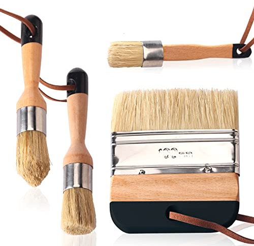 Wax Brushpaint Brush,4Pcs Natural Bristle Paint Brushes,chalk paint brushes for furniture Home Decor Upcycling Restoration Projects