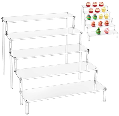 ARJDXDP 5-Stufig Acryl Display Ständer, 40 x 32 x 24.5cm Treppe Display Regal, Tischplatte klar Acryl Organizer für Nagellack Gewürz Kosmetik Kunsthandwerk Schmuckständer Cupcake Buffets Dessert