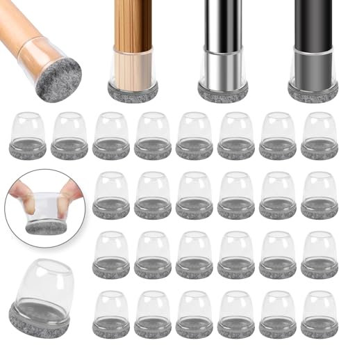 Ezprotekt 32Pcs Silicone Chair Leg Floor Protectors, Chair Feet Cover Wrapped Felt Furniture Slider Covers Hardwood Floor Cups Protectors Caps for Extra Small Furniture Feet,Grey (Round, Fit 13-20mm)