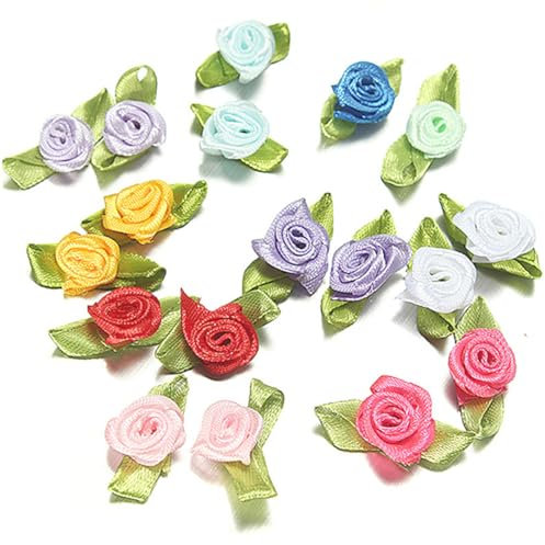 XDGBGFN 100 Stück Blumen Basteln Streudeko Blumen 14-Farben Multifunktional Miniatur Blumen Stoffblumen zum Aufnähen für Kleidung, Kopfbedeckungen, Taschen, Schuhe, DIY Handwerk Dekoration