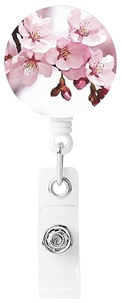 Enrouleur de badge rétractable en forme de fleur de cerisier avec porte-clés – Porte-badge d'identification avec clip de ceinture – Porte-nom mignon pour infirmières, bureau, enseignants