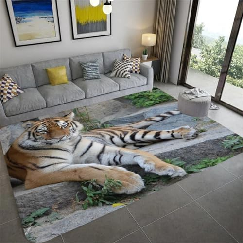 Modern Teppich, Flecken Und Wasserfester Fusselfreier-Teppich Tiger-Tierwelt Für Zuhause Büro Schlafzimmer Wohnzimmer Küche Waschbarer Teppich, 60 X 90 cm / 23.6 X 35.4 -0E7K8X0G2I3J4N0M