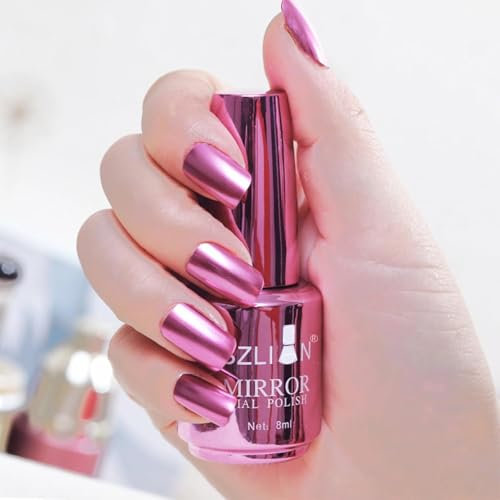Metallic Pink Nail Polish Pink Nail Varnish, Quick Drying Breathable Pink Metallic Effect Nail Art Polish Long Lasting Pink Mirror Nail Polish Water-Based Formula Metallic Nail Polish