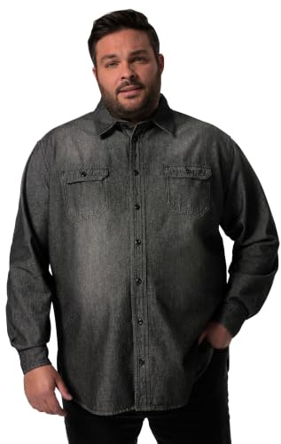 John F. Gee Herren große Größen Übergrößen Menswear L-8XL Jeanshemd, Langarm, Kentkragen, Modern Fit Black 3XL 833043100-3XL