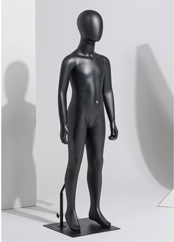 Schneiderpuppe Kinder-Sport-Schaufensterpuppe Ganzkörper – Mattschwarz, 129 130 138 cm groß, Kinder-Schaufensterpuppe, realistische, abnehmbare Schaufensterpuppe mit Metallsockel, Fiberglas-Material(S