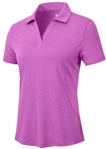 donhobo Damen Poloshirt T-Shirt Kurzarm Golf Polohemd Atmungsaktiv Schnelltrocknend UV UPF 50+ Sommershirt Outdoor Fitness Sport Laufshirts, Dunkel Rose Rot, XL