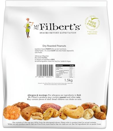 Mr Filbert's - Dry Roasted Peanuts, 1.5kg Bulk Pack | Hot air roasted and tumbled in rich spices. Gluten, dairy and vegan friendly recipe, suited for bar snacks and catering.