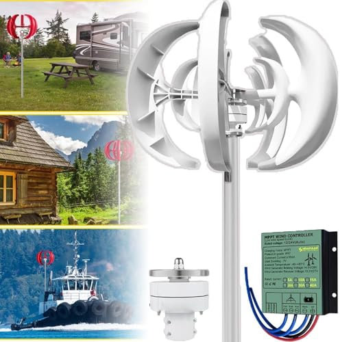 Generador de Viento 3000W 4000W 5000W con Controlador,Kit de generador de turbina eólica con Linterna minitipo 5 Palas,generador turbina Vertical para Carreteras domésticas,Barcos,4000W-12V