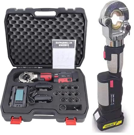 Crimpadora Hidráulica Recargable De 10-300 Mm², Crimpadora Hidráulica Eléctrica con 12 Pares De Troqueles, Cable con Batería para Terminal Cobre Y Aluminio