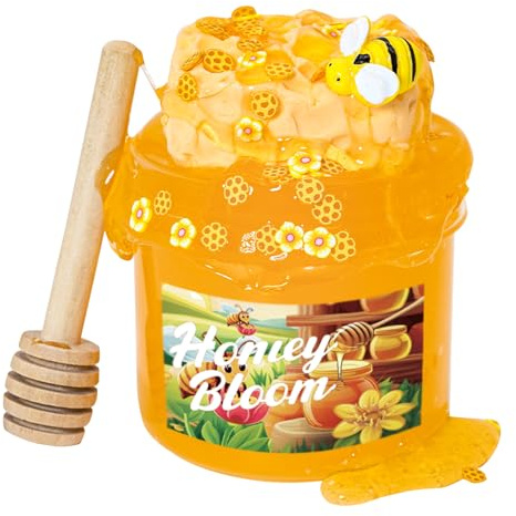 Slime Kit Toy, Handmade Honey 200ml + 30ml + Soft Clay with Wooden Honey Dipper, Stretchable Stress Relief Orange Slime