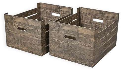 SOFTILLO Set of 2 Cardboard Storage Crates with Handles – Decorative Foldable Boxes for Home Office, Living Room, Bedroom, Wardrobe – Flat-Packed – XLarge – 42x33x25cm – Brown