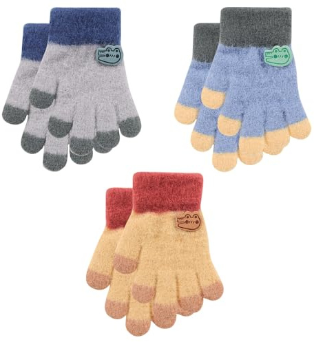 Jupsk Kleinkindhandschuhe Winterstrick Warm Stretch Flauschige Vollfinger Handschuhe für Kinder Jungen Mädchen1-3 Jahre Alt, 3 Paar