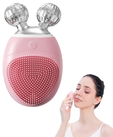FREECOZYER Rouleau de massage électrique 2 en 1 pour le visage, brosse de nettoyage pour le visage (rose)