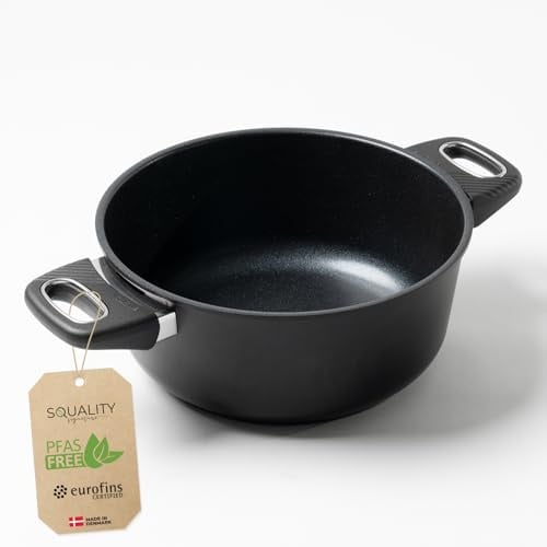 Squality Premium Bräter Induktion 24cm PFAS frei | 3,5l Schmortopf | Antihaft beschichtete ofenfeste Pfanne aus Dänemark | Bratpfanne | Schmorpfanne für gesundes Kochen ohne Schadstoffe, Non Stick Pan