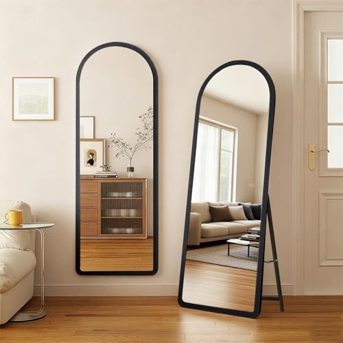 devesanter Bogenspiegel 49x159 cm mit schwarzem Sockel,Ganzkörperspiegel | Eleganter Spiegel im Bogenstil für flexible Nutzung.Geeignet zum Aufstellen,Anlehnen oder Aufhängen in Schlaf- und Wohnräumen