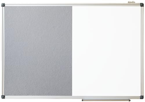 XIWODE Whiteboard Magnetisch & Pinnwand Filz - 2in1 Kombitafel: Magnettafel 90x60, Weiße Abwischbare Magnetwand, Graue Filzwand inkl. Zubehör zum Aufhängen an der Wand für Zuhause, Büro, Schule