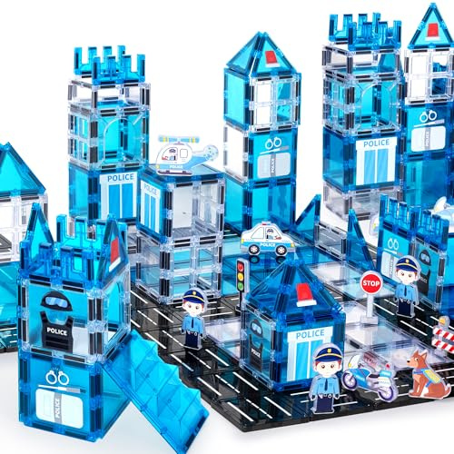 cossy 42 PCS Magnetic Tiles, 3D Police Magnetic Building Blocks Set, STEM Magna Tiles for kids, Building Construction Toddler Toy, Learning Educational Construction Toys for 3+ Year Boys & Girls