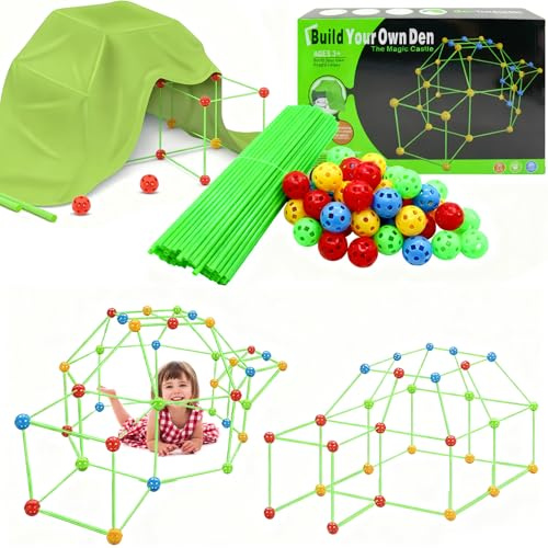 122pcs Kreatives DIY Bauspielzeug für Kinder – Konstruktionsset mit Spielzelt zum Höhle & Fort Bauen | Lernspielzeug für Mädchen & Jungen ab 3 Jahren | Förderung der Feinmotorik & Kreativität