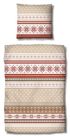 Traumschlaf Biber Bettwäsche Schneeflocken rot – warme & kuschelig weiche Winterbettwäsche aus 100% Baumwolle – wärmend, hautsympathisch & im weihnachtlichen Design – 155x220 cm + 80x80 cm
