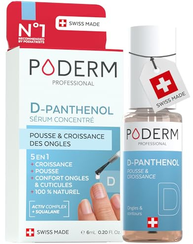 Poderm 5 in 1 Nail Booster Serum - D-Panthenol | Strengthening Care & Growth for Fragile Nails - 6 ML | Promotes Growth & Limits Breakage | 100% Natural - Developed by a Podiatrist in Switzerland