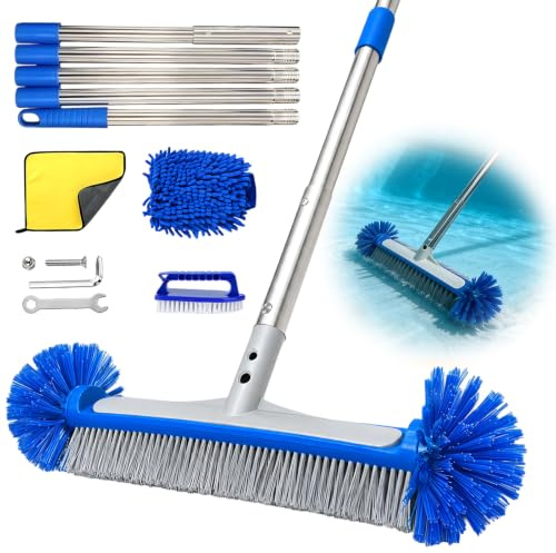 Poolbürste mit Stiel 193 cm Lang,Pool Reinigungsbürste 45cm | Längenverstellbarer, verstärkter Aluminium, für Reinigung Pool Wänden, Fliesen, Ecken, Böden