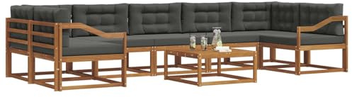 vidaXL Outdoor-Sofagarnitur mit Kissen 8 pcs Natur und Anthrazit, Ecksofa-Set aus Akazienholz, modernes Gartenmöbel, Flexibles modulares Sitzen für Terrasse und Hinterhof-Lounge, beige Stil