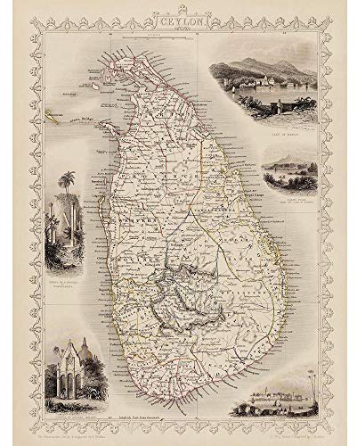 Wee Blue Coo Ceylon Sri Lanka Map Art Print Poster Wall Decor Kunstdruck Poster Wand-Dekor-12X16 Zoll