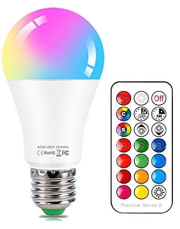E27 Colour Changing Light Bulb 10W RGBW LED Light Bulbs Mood Lighting with 21key Remote Control,Dual Memory Function,12 Color Choices for Home, Party, Bar, Disco KTV, Stage Effect Lights