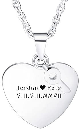 MeMeDIY Customized Name Halskette Personalisierte Gravur Geschenk für Männer Frauen Jungen Mädchen Edelstahl Herzschlüssel Anhänger mit 3 mm Breiten 22-Zoll-Kette