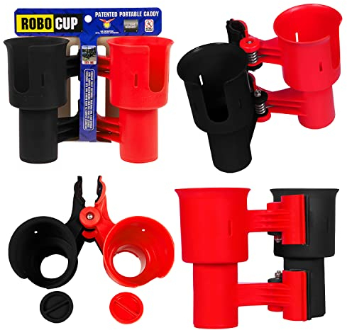 Robo Cup Porte-gobelets pour Les Boissons Chaise Golf Plage Bateau pôle Canne à pêche Panier bâtons de Tambour marchette Fauteuil Roulant Rouge Microphone et Noir