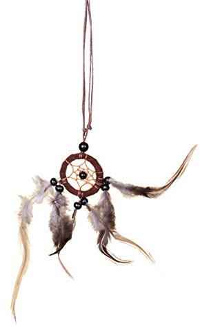 Ciffre Traumfänger Halskette Dreamcatcher Leder Fair Trade Auto LKW Truck Rückspiegel Deko Dunkel Braun (Durchmesser ca. 3cm)