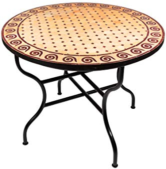 ORIGINAL Marokkanischer Mosaiktisch Gartentisch ø 100cm Groß rund klappbar | Runder klappbarer Mosaik Esstisch Mediterran | als Klapptisch für Balkon oder Garten | Spirale Beige Bordeaux