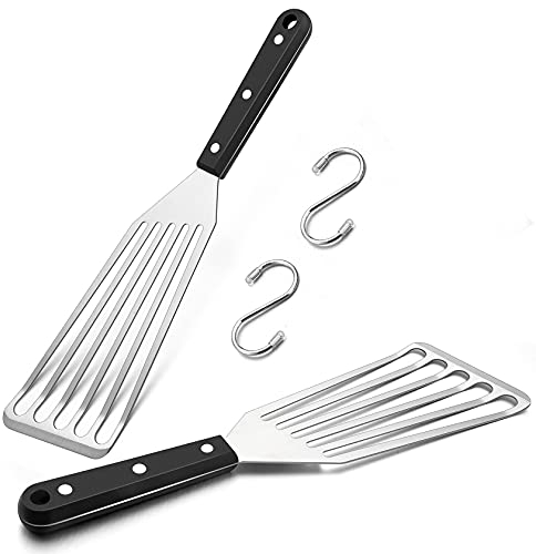 Fish Spatula Turner Set of 2, Leonyo Stainless Steel Slotted Fish Turner, Kitchen Metal Spatula for Flipping Frying Fish Meat Eggs Pancakes, Thin Edge & Dishwasher Safe