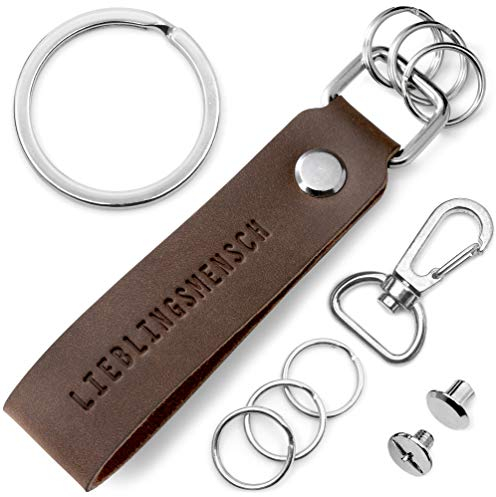 FABACH Leder Schlüsselanhänger mit wechselbarem Schlüsselring in Geschenkbox - Schlüssel Anhänger für beste Freundin und Partner mit Lieblingsmensch Gravur - Schlüsselband Schlüsselhalter