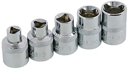 Neilsen CT4028 5pc 1/2in DR Tri-Point Socket Set for Injector Pumps, Sizes: M5-8mm, M6-10mm, M8-12mm, M10-15mm, M12-16.5mm