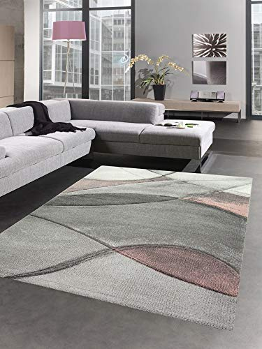CARPETIA Teppich modern Wohnzimmer Wellen rosa grau Pastell Größe 80x150 cm