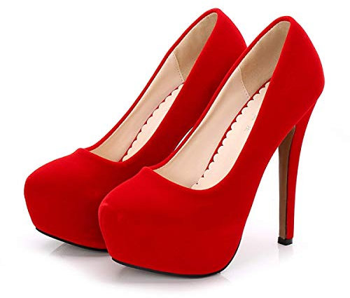CYwinterB Damen High Heels sexy Wildleder Stiletto Plateau Pump Elegante runde Zehen Slip-In Brautschuhe Pumps Kleid Damenschuhe 35-44