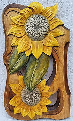 Lusy011 Holzbild SONNENBLUME Blumen Wandrelief Schnitzerei Handarbeit Massivholz